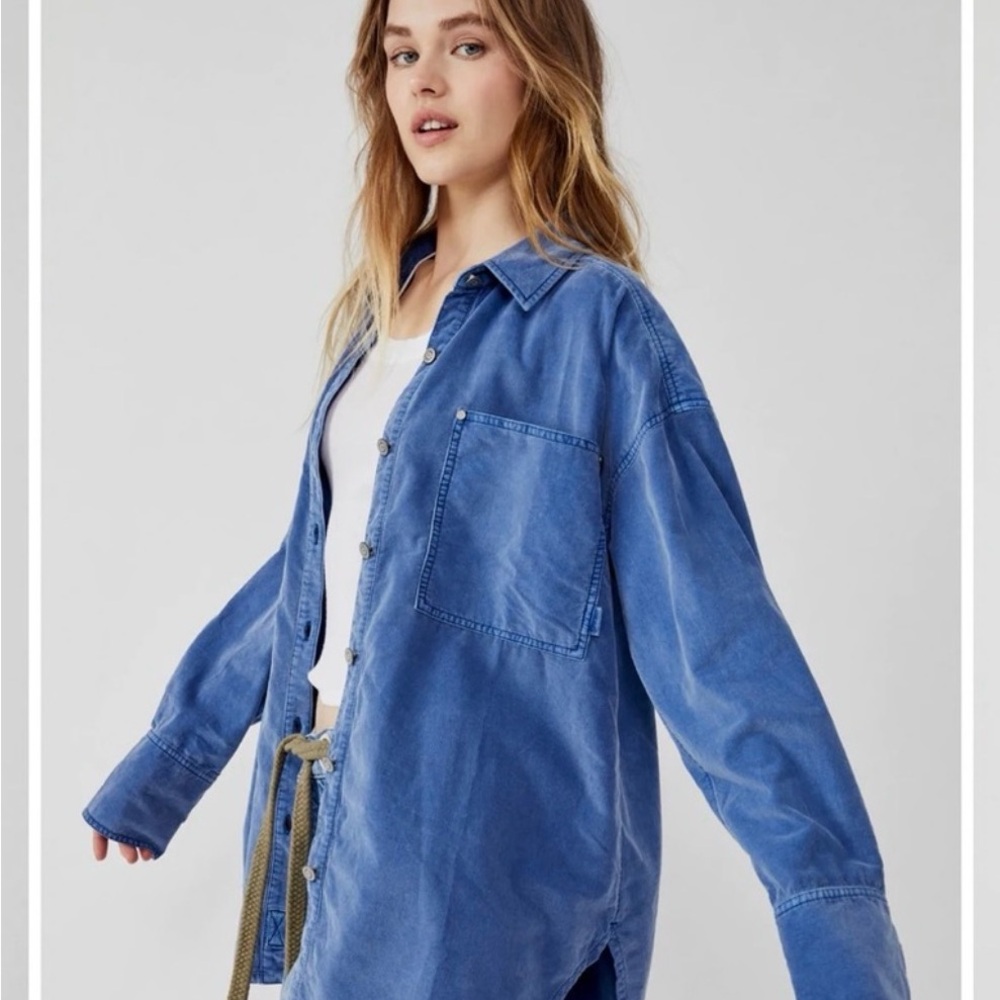 EUC We The Free People Baby Cord Indigo Button-Up Shirt